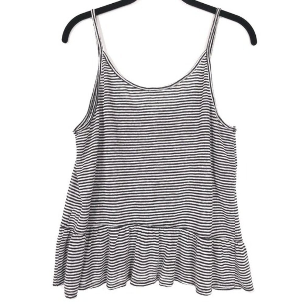 ALC Ava Tank Top 100% LINEN Striped Ruffle Front Spaghetti Strap Cami SMALL - Picture 2 of 9